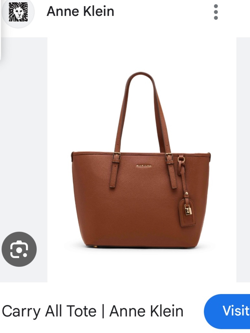 Anne Klein Brown Pebbled Leather Tote with multicolor Tag Charm
